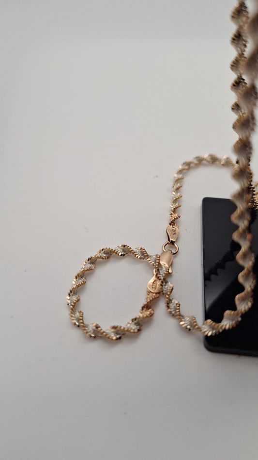 925 Silver and Rose Gold vermeil fancy cut Rope chain
