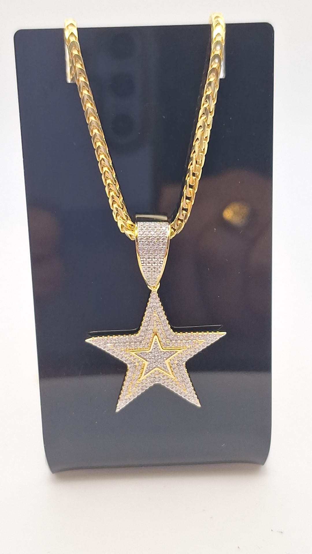 Silver & Gold plated cubic zirconia set Star pendant with Franco chain
