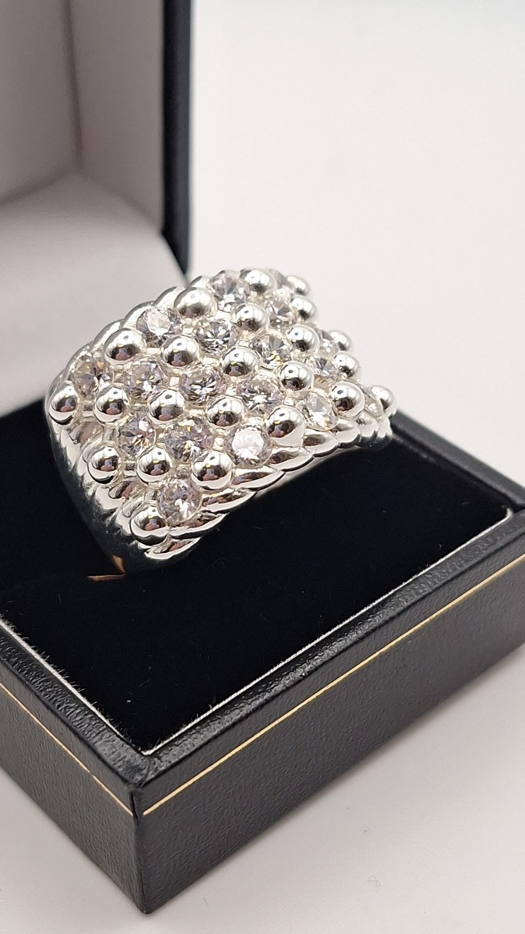 Heavy Solid Silver Cubic Zirconia set Keeper ring