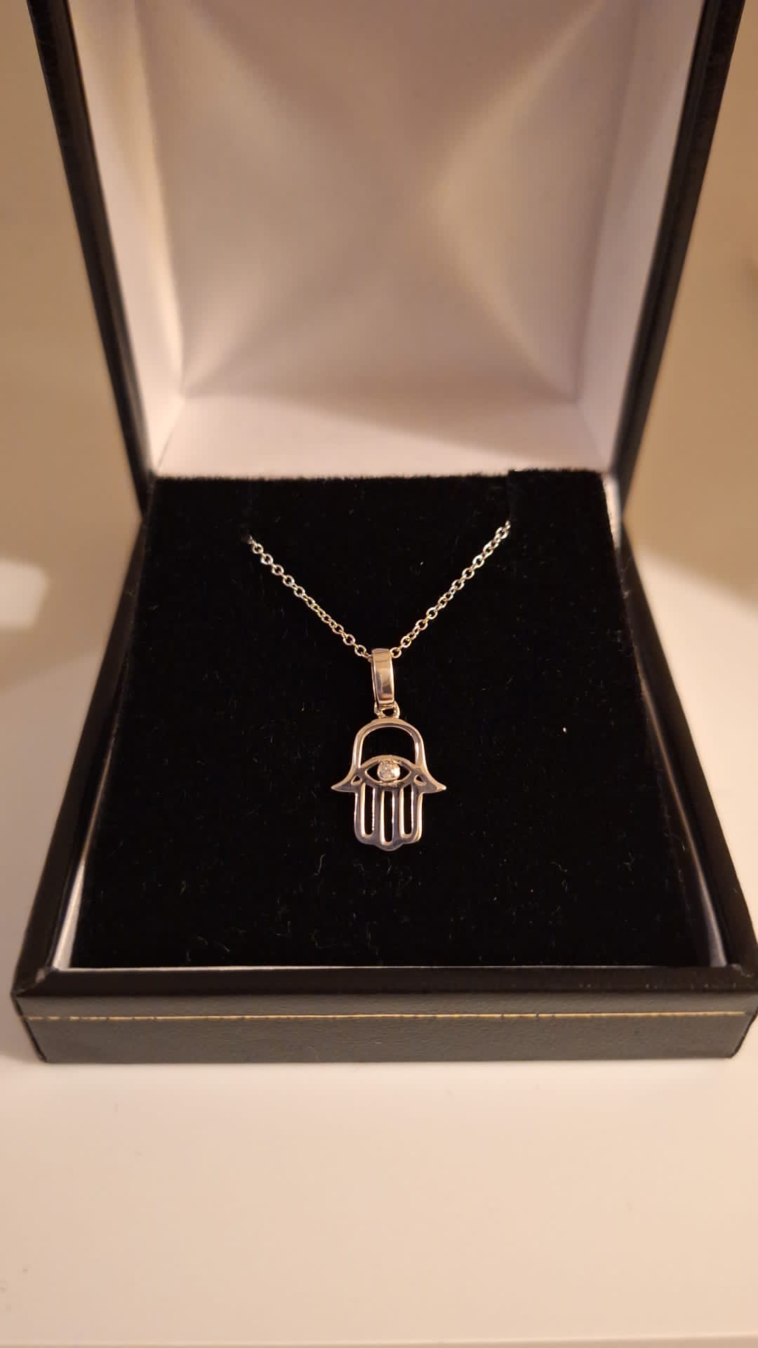 925 Silver Rhodium Plated Hamsa and Chain