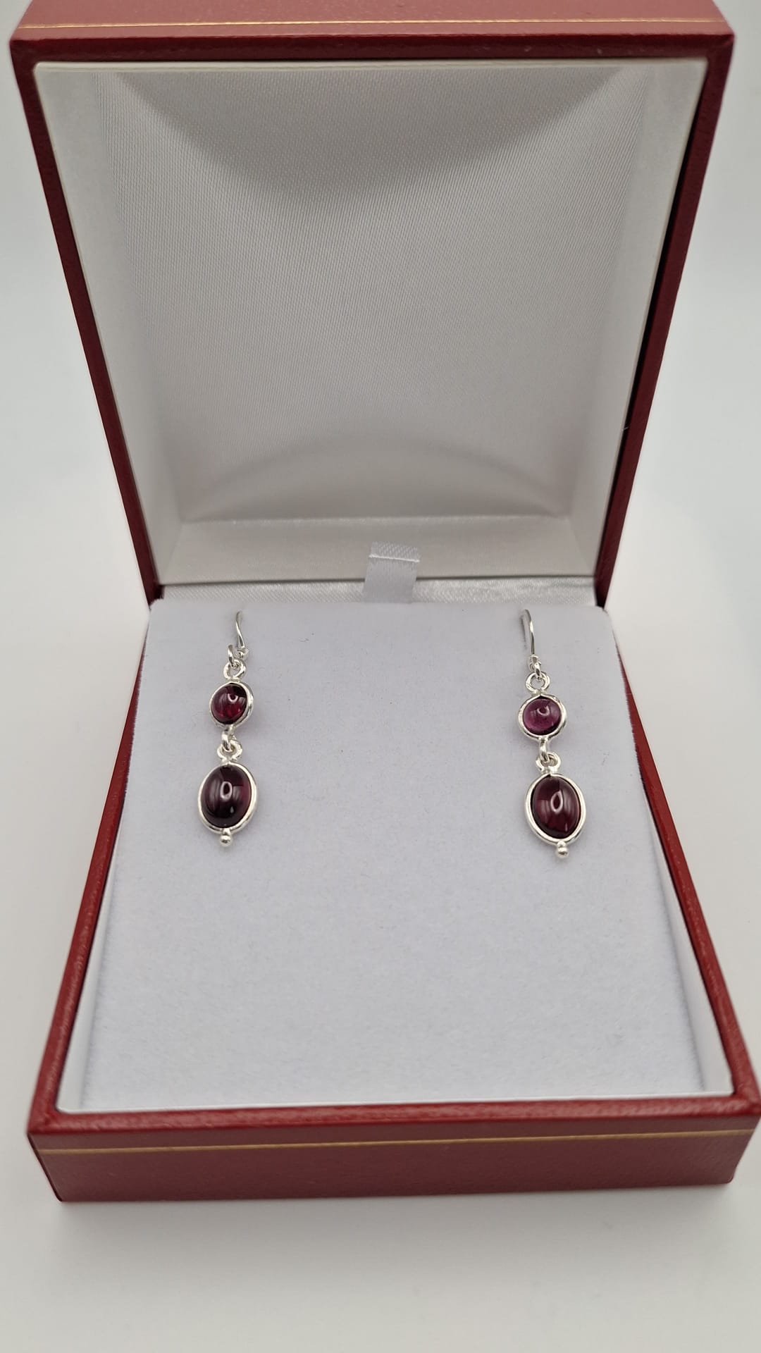 925 Silver 2 stone Garnet drop Earrings