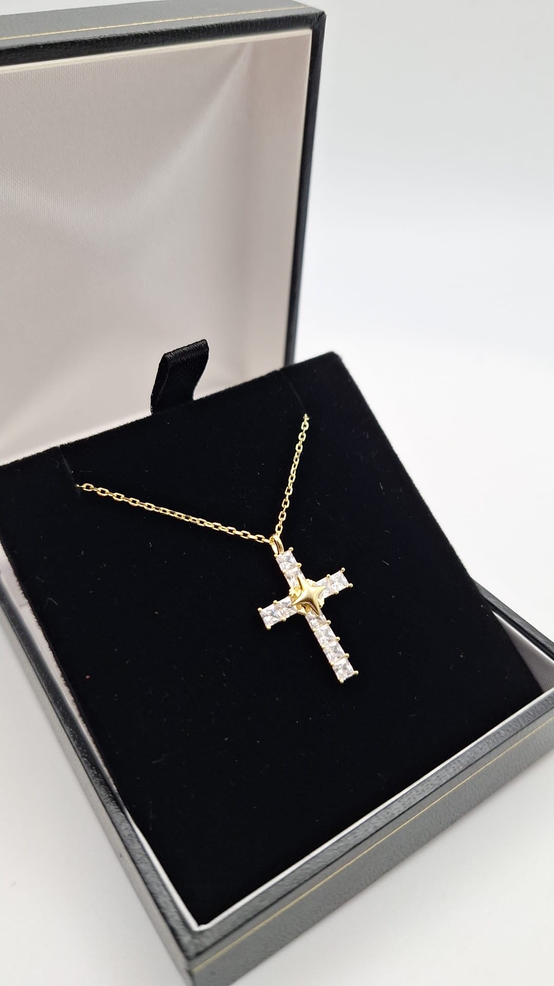 925 Silver and Gold plated Cubic Zirconia Cross and Chain