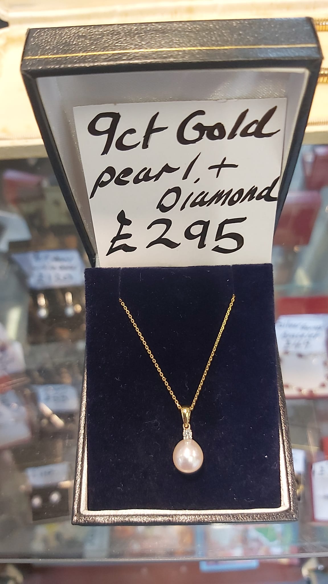 9ct Yellow Gold Diamond and Cultured Pearl Pendant and Chain