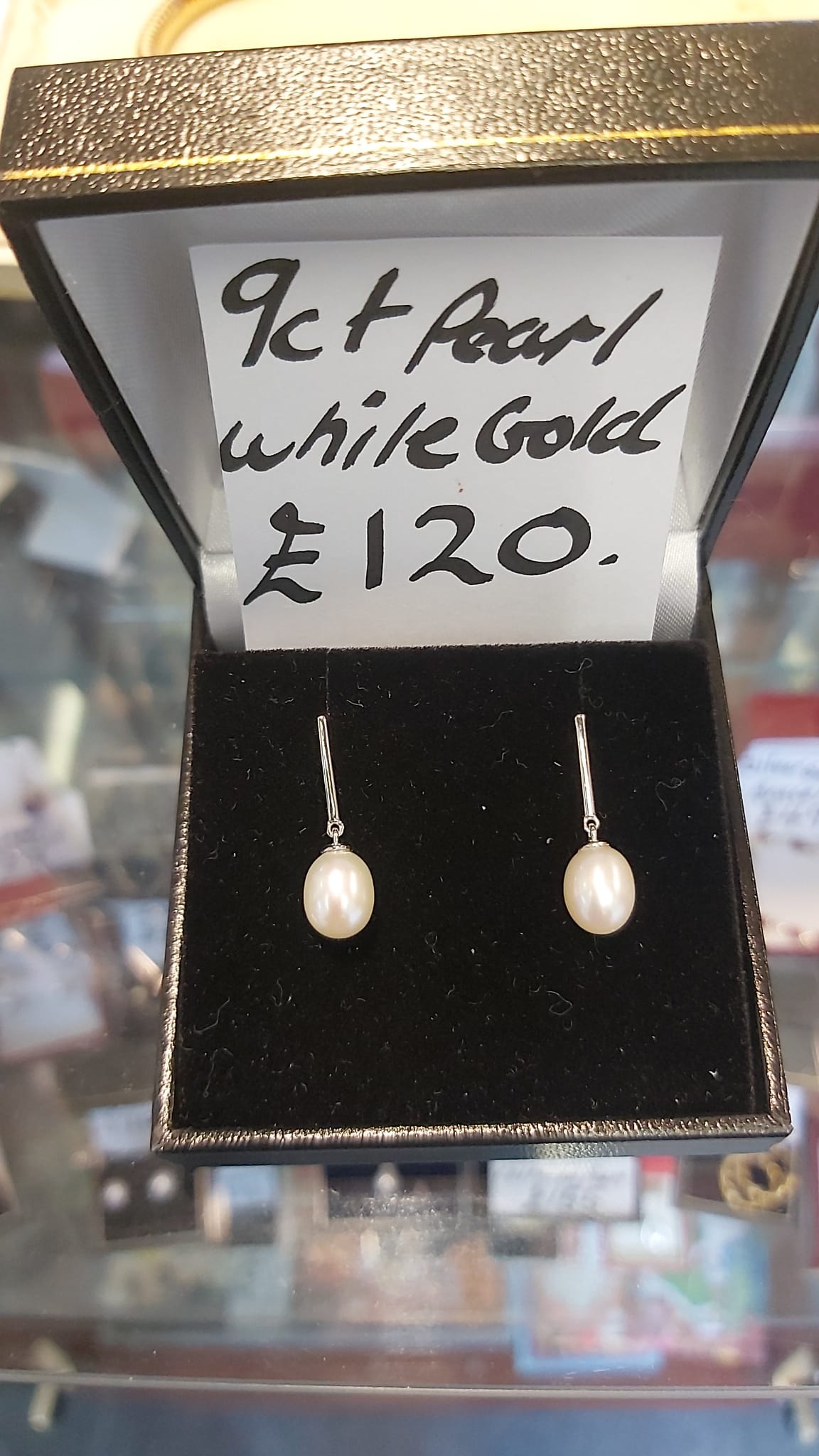 9ct White Gold and Pearl drop Earrings