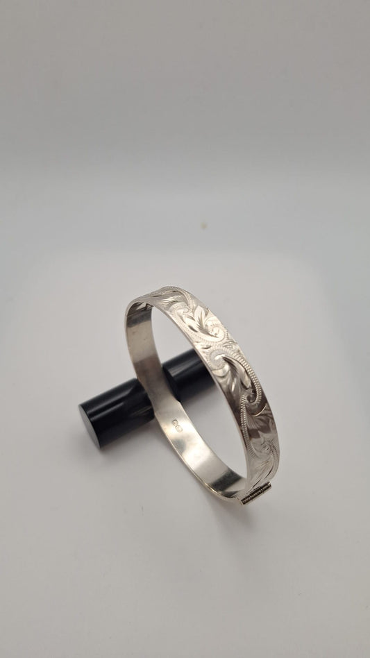 925 Solid Silver Engraved Bangle