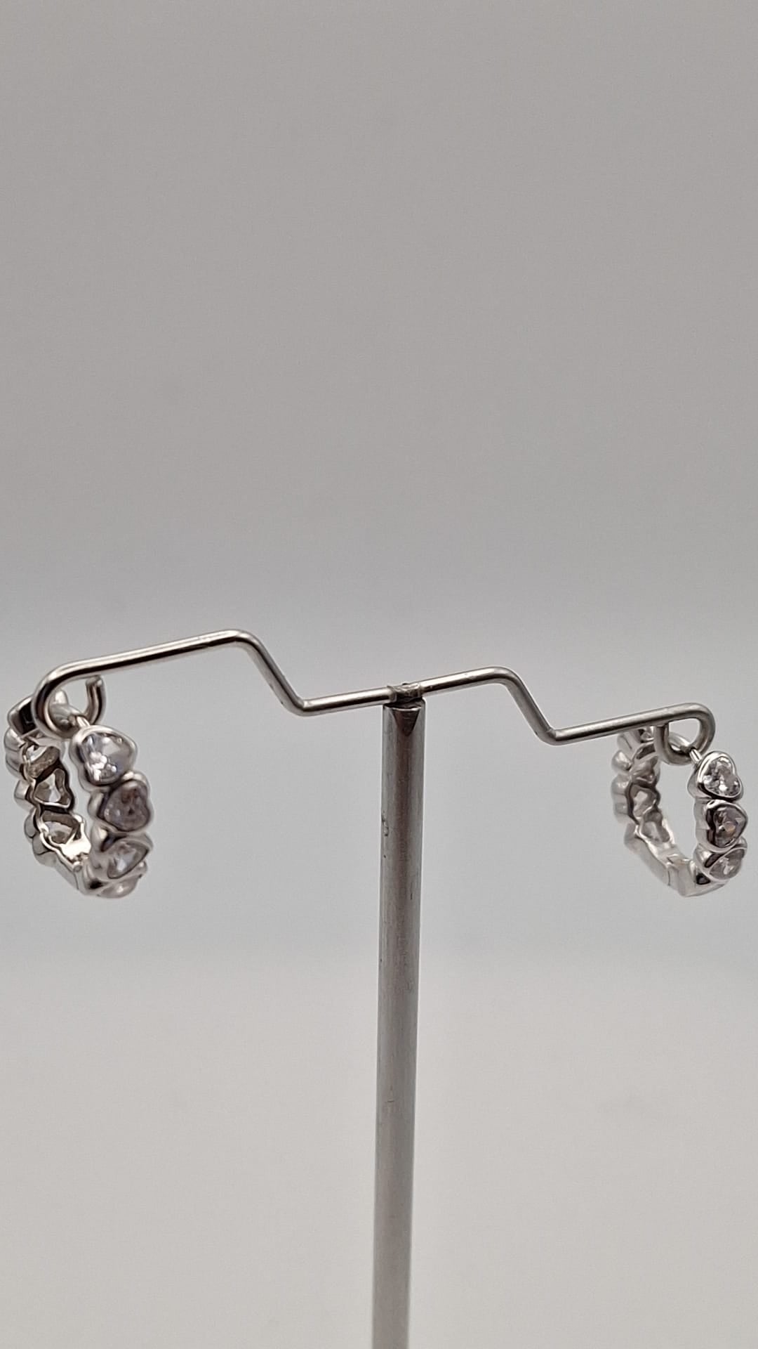 925 Silver Rhodium plated Heart shaped CZ Huggie Style Hoop Earrings