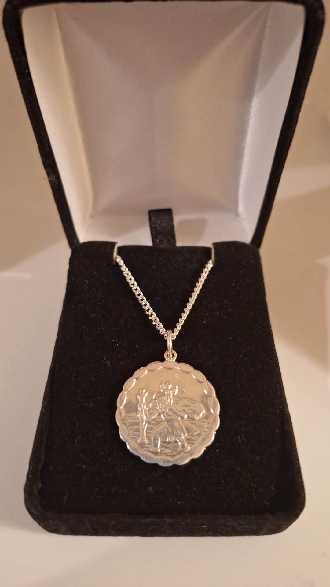 925 Solid Silver Double sided St Christopher and Curb Chain