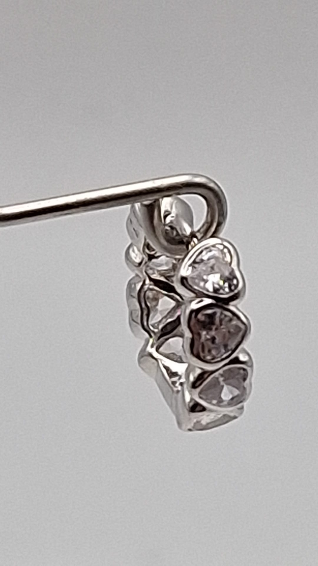 925 Silver Rhodium plated Heart shaped CZ Huggie Style Hoop Earrings