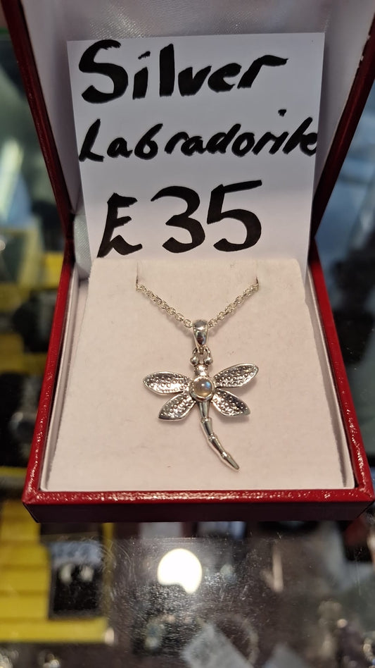 925 Silver Labradorite Dragonfly Pendant & Chain