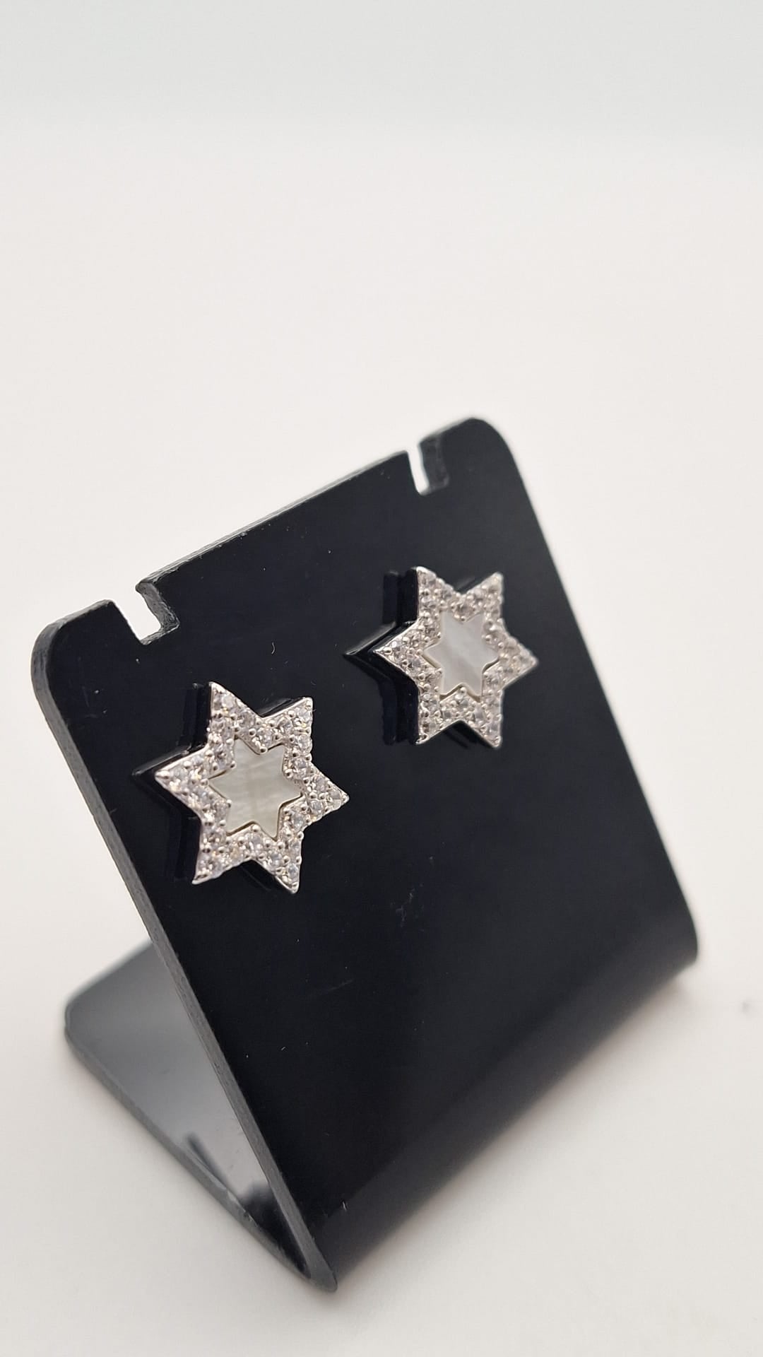 Silver and Mother of Pearl cubic zirconia set stud earrings