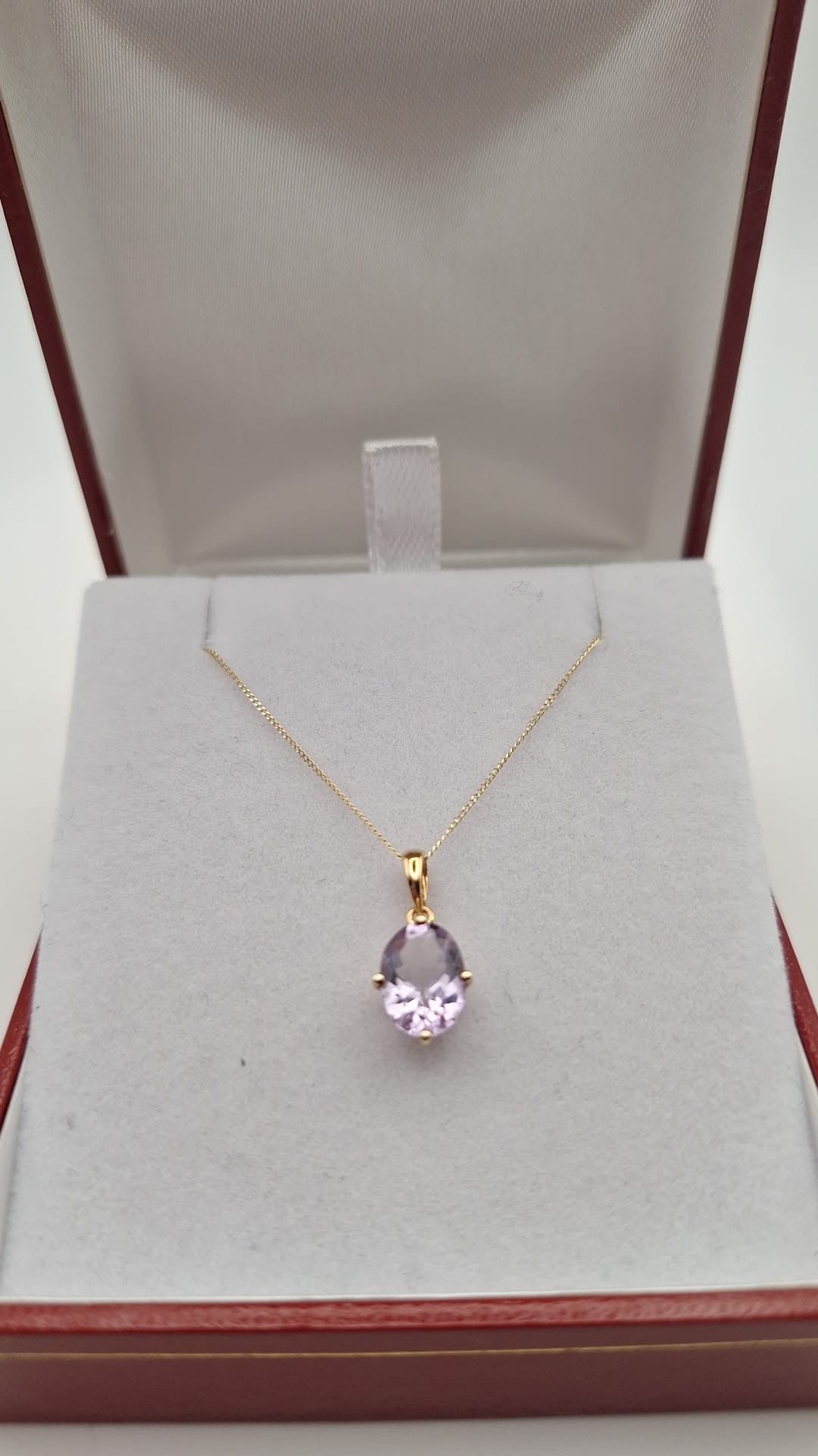 9ct Gold Amethyst Pendant and 18 inch Curb Chain