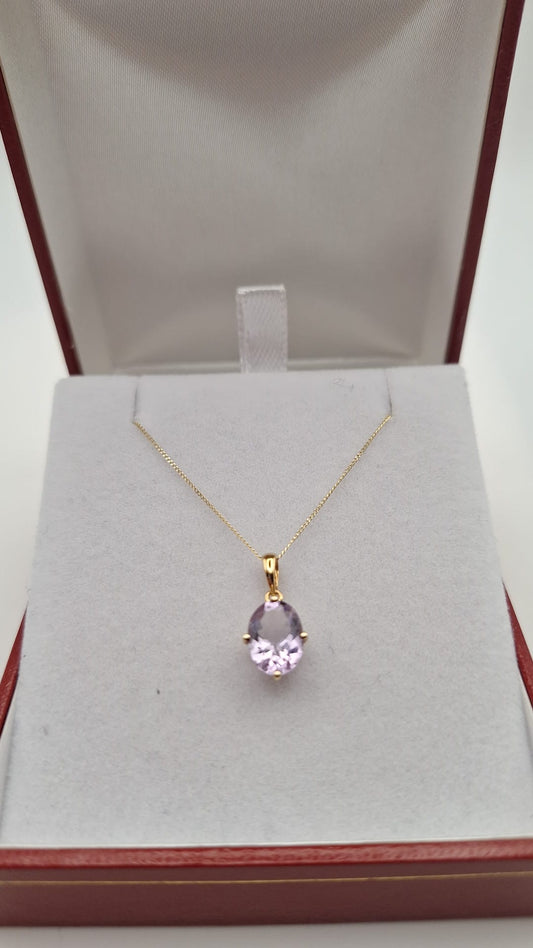 9ct Gold Amethyst Pendant and 18 inch Curb Chain