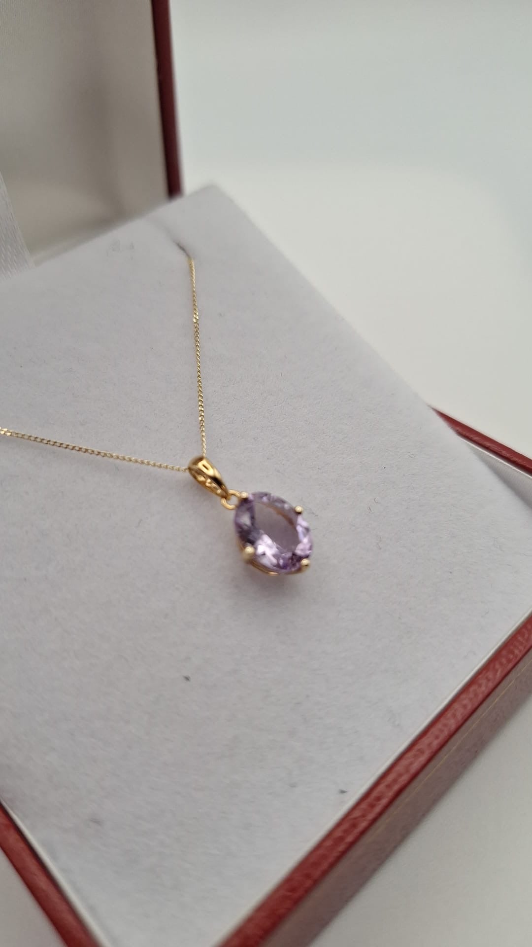 9ct Gold Amethyst Pendant and 18 inch Curb Chain