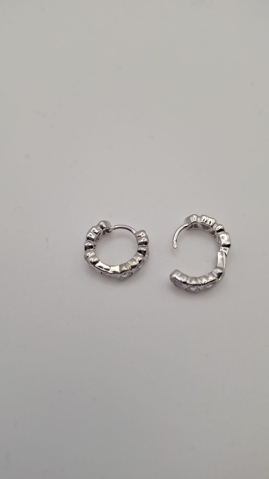 925 Silver Rhodium plated Heart shaped CZ Huggie Style Hoop Earrings