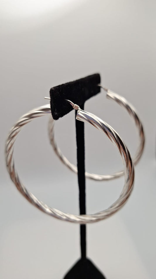 Large 925 Silver Twist Hoop Earrings
