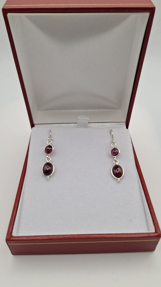 925 Silver 2 stone Garnet drop Earrings