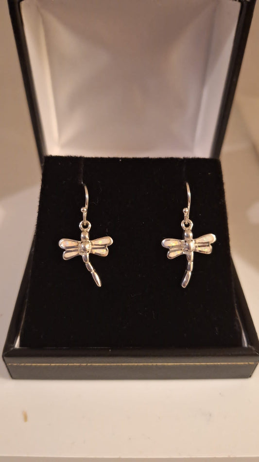 925 Silver and Opalique Dragonfly drop Earrings