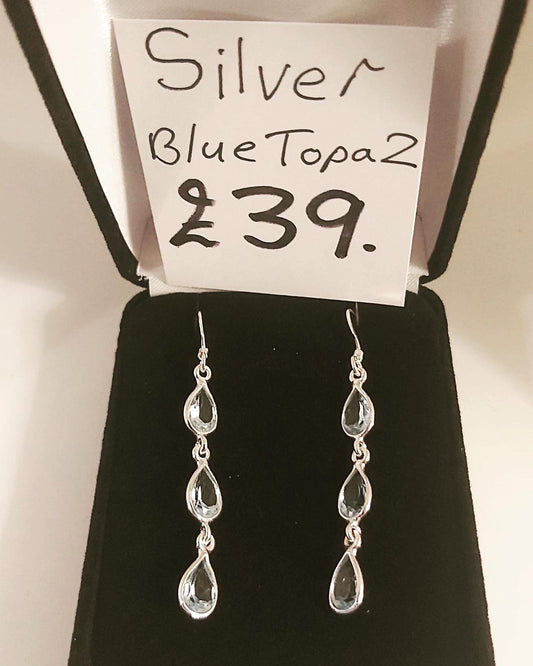 925 Silver Blue Topaz Drop Earrings