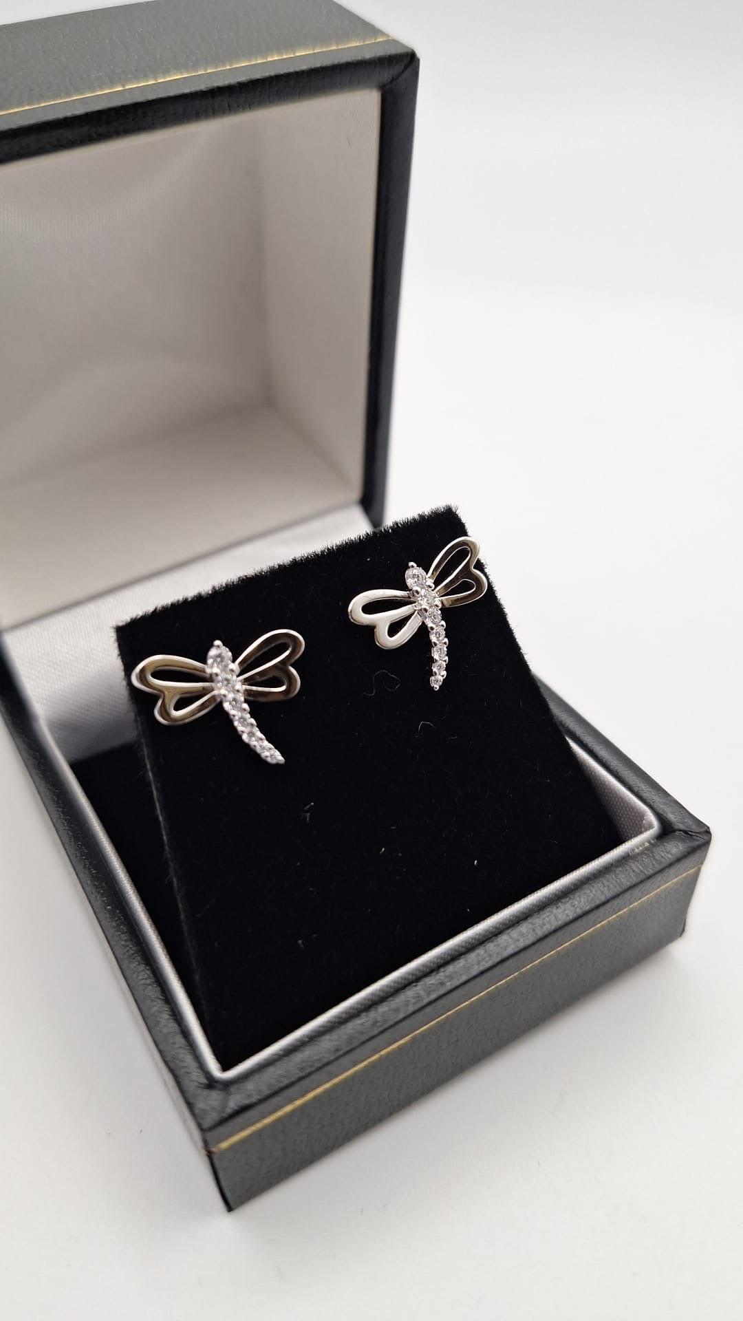 925 Silver Rhodium plated and Cubic Zirconia Dragonfly stud Earrings