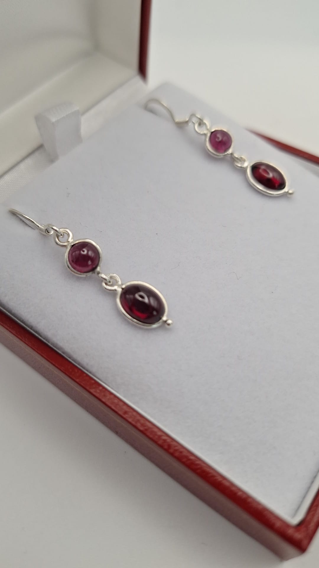 925 Silver 2 stone Garnet drop Earrings