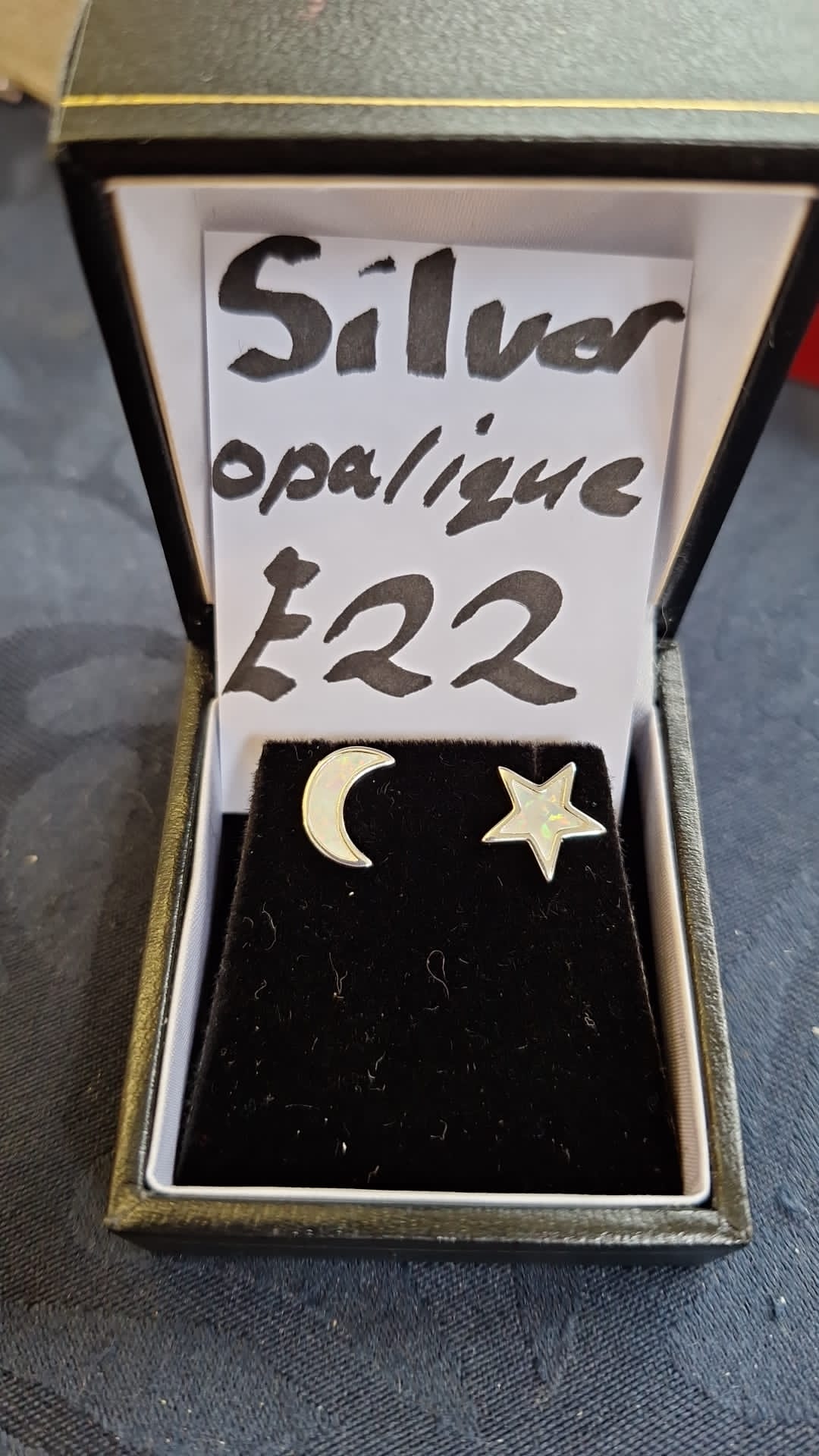 925 Silver Opalique Moon and Star stud Earrings