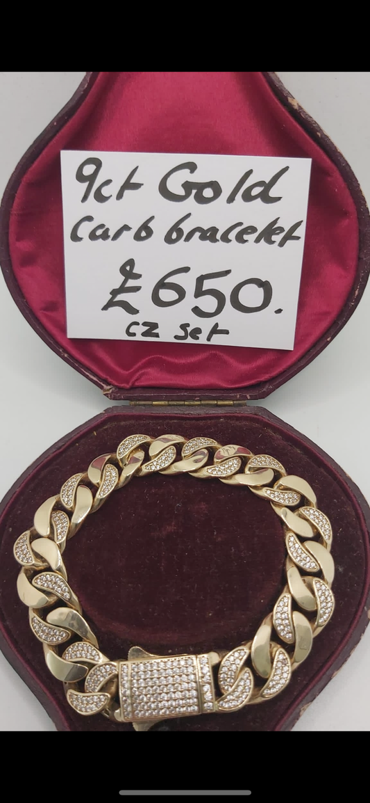 9ct Gold and CZ set Curb Bracelet
