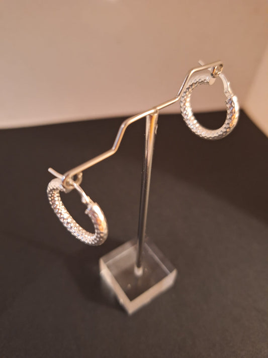925 Silver patterned hoop Earrings