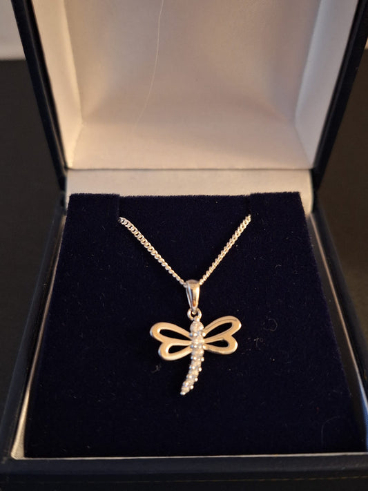 925 Silver and cubic zirconia Dragonfly Pendant