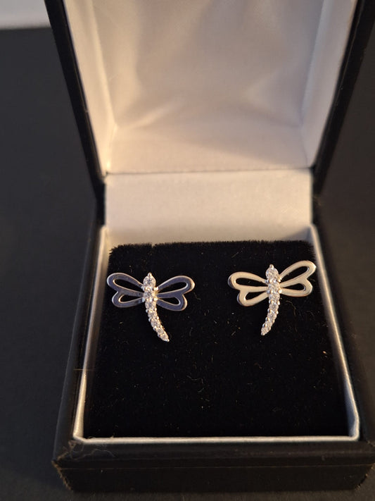 925 Silver and CZ Dragonfly stud Earrings