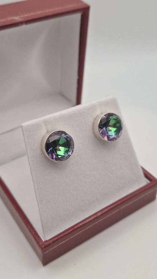 925 Large Silver and Mystic Topaz Gemset round stud Earrings