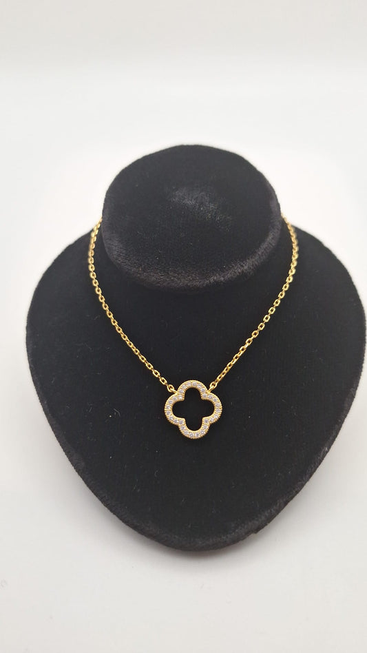 14ct Gold Plated and Silver CZ Clover Pendant