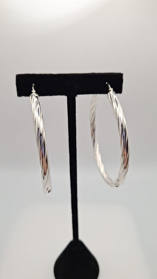 Large 925 Silver Twist Hoop Earrings