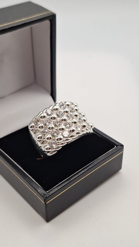 Heavy Solid Silver Cubic Zirconia set Keeper ring