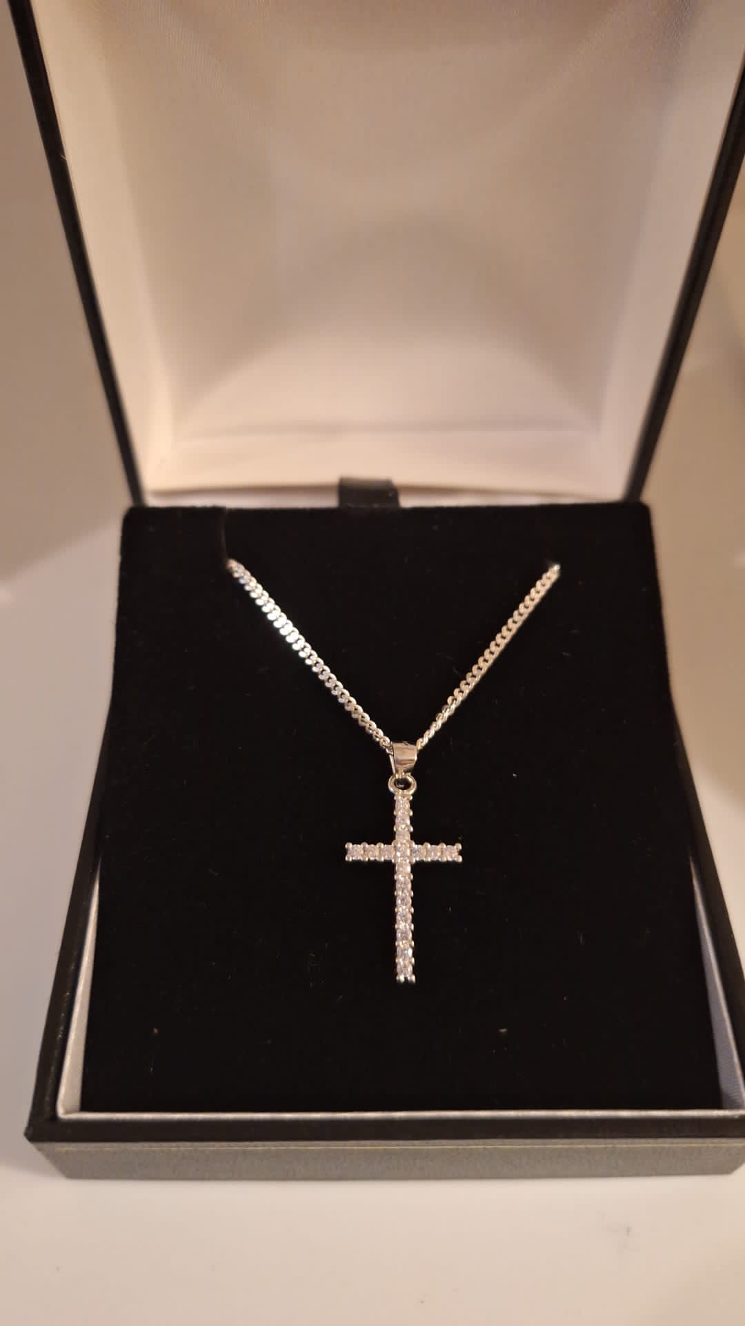 925 Silver Cubic Zirconia Cross and 22" Chain