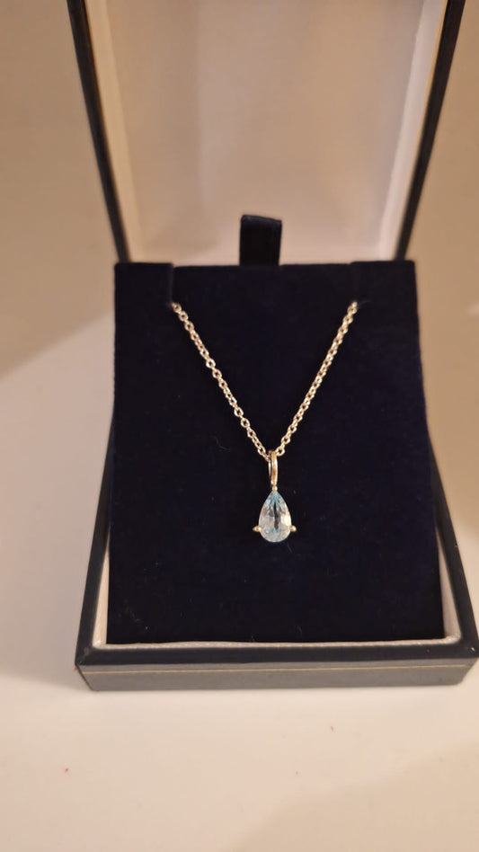 925 Silver and Blue Topaz Tear drop Pendant and Chain