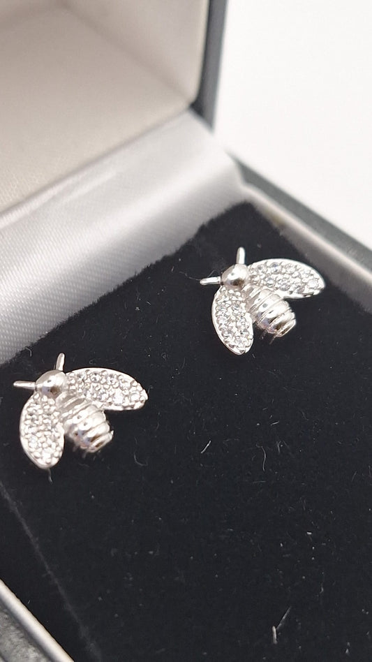 925 Silver and Cubic Zirconia set Bumblebee studs