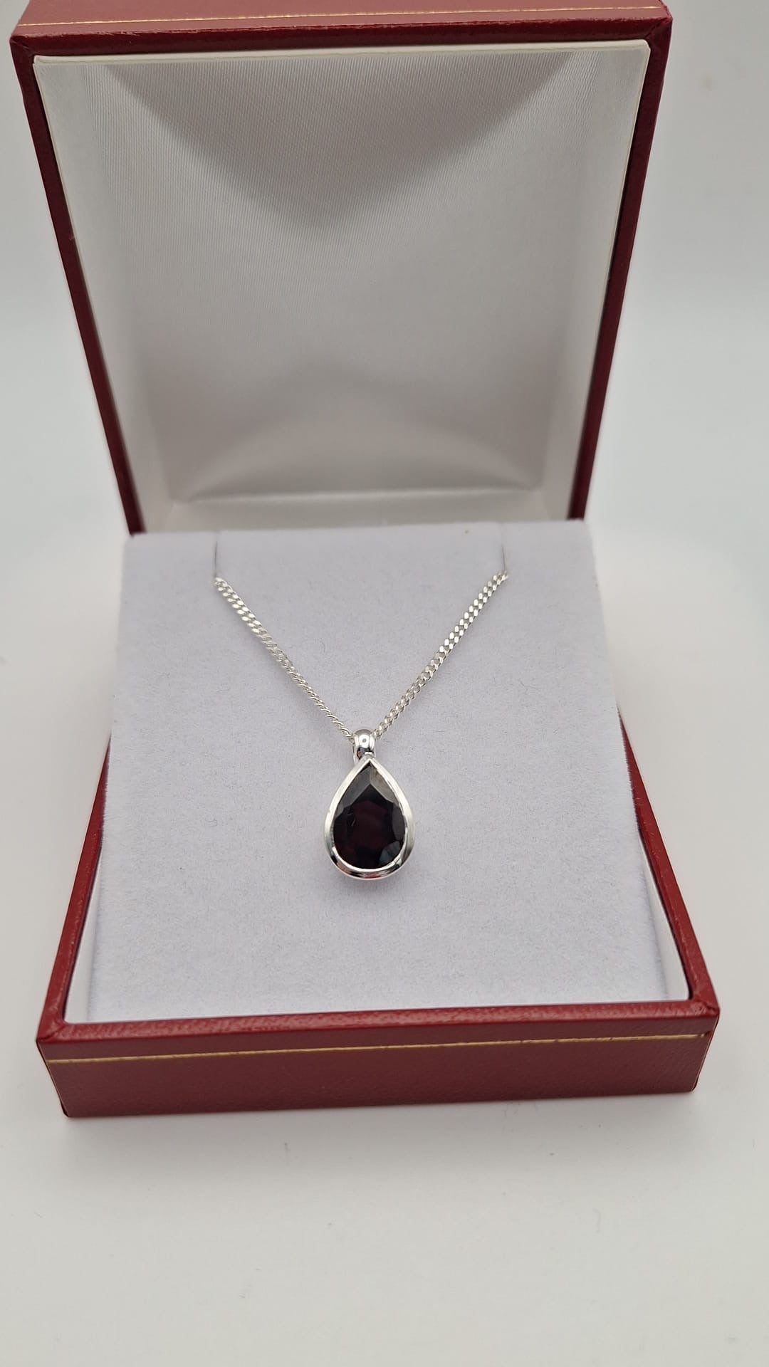 925 Silver Tear drop Garnet Pendant and Chain