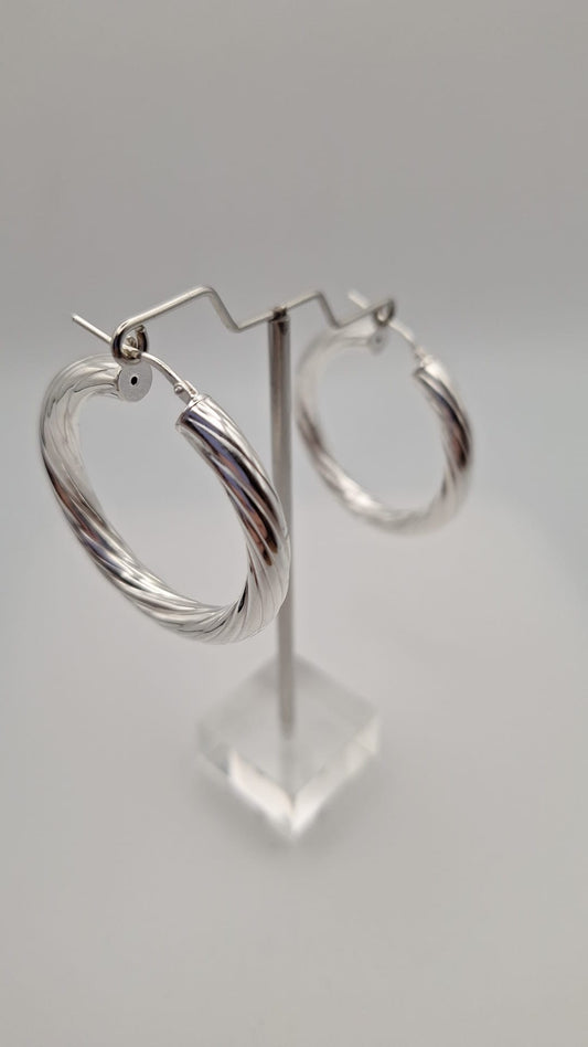 Hollow 925 Sterling Silver Twist hoop earrings
