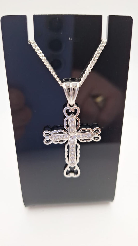 925 Silver and CZ set Cross and Chain