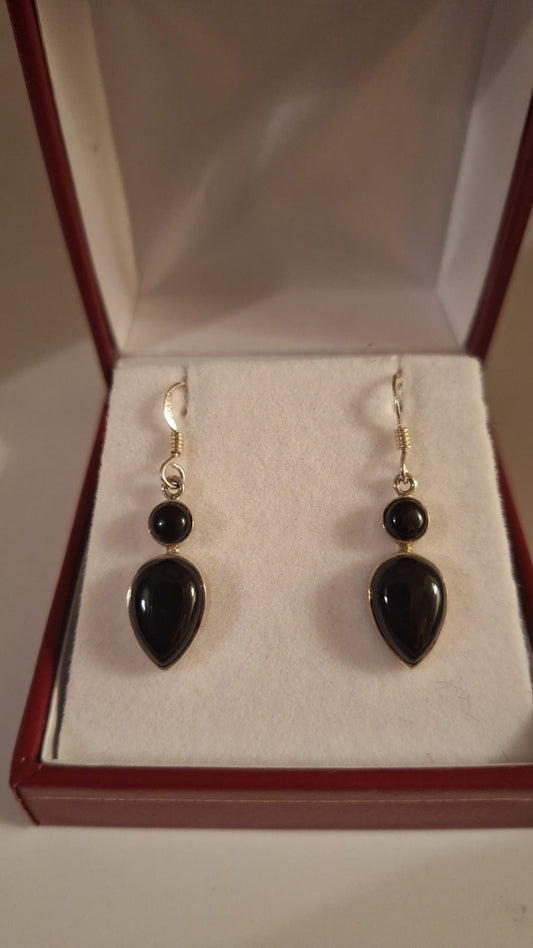 925 Silver and Onyx Drop Earrings