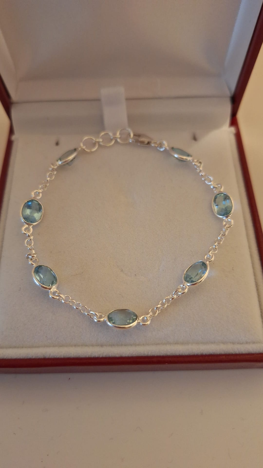 925 Silver Blue Topaz 7 Stone Bracelet