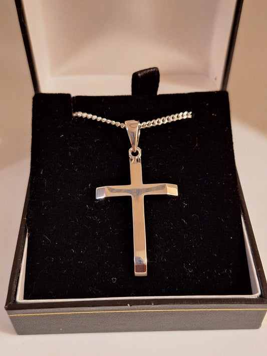 925 Solid Silver Cross and Chain