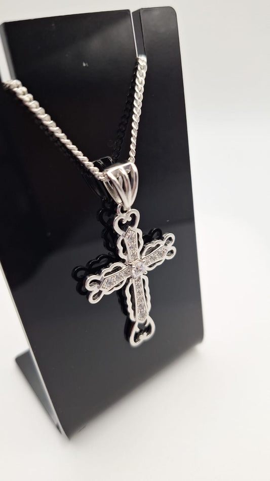 925 Silver and CZ set Cross and Chain
